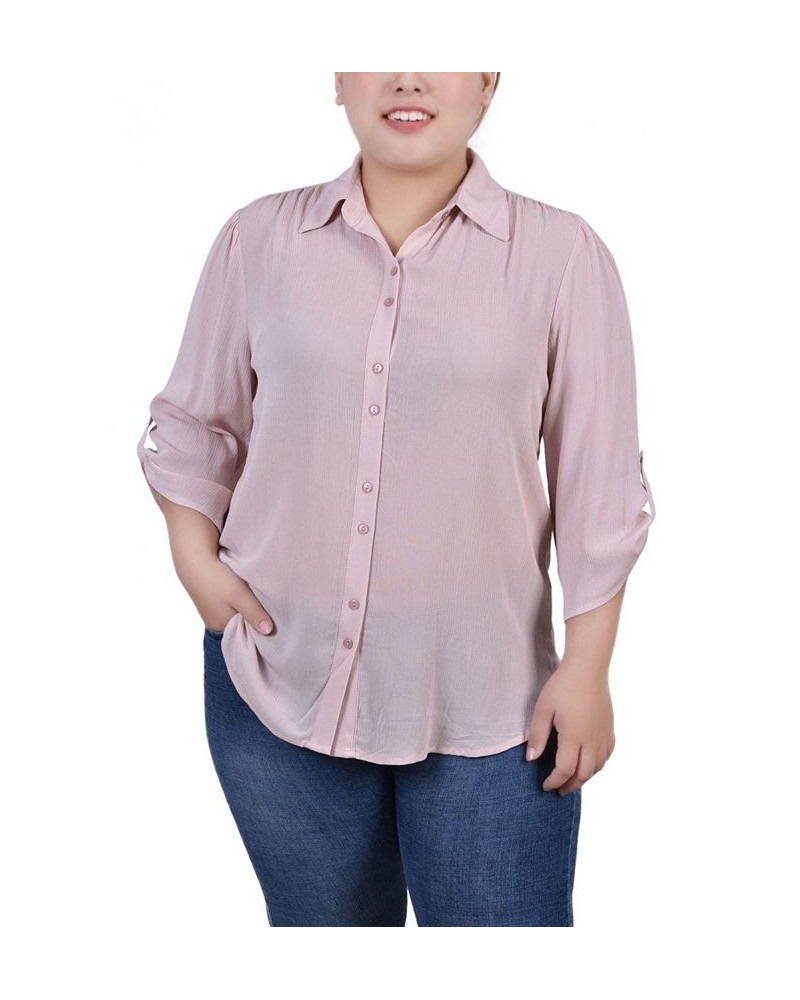 Plus Size 3/4 Sleeve Gauze Blouse Blush $11.36 Tops