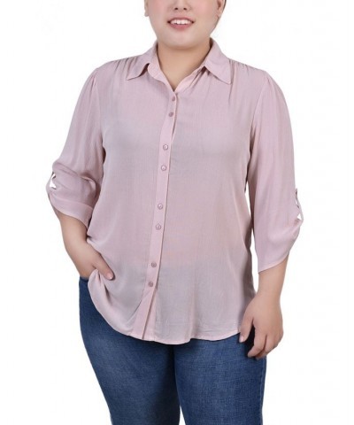 Plus Size 3/4 Sleeve Gauze Blouse Blush $11.36 Tops