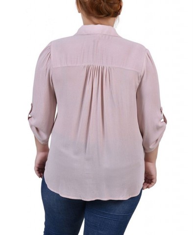 Plus Size 3/4 Sleeve Gauze Blouse Blush $11.36 Tops