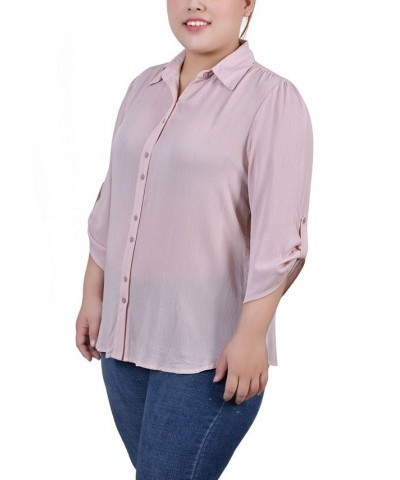 Plus Size 3/4 Sleeve Gauze Blouse Blush $11.36 Tops