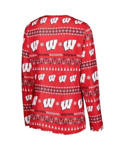 Women's Red Wisconsin Badgers Flurry Ugly Sweater Long Sleeve T-shirt and Pants Sleep Set Red $33.60 Pajama