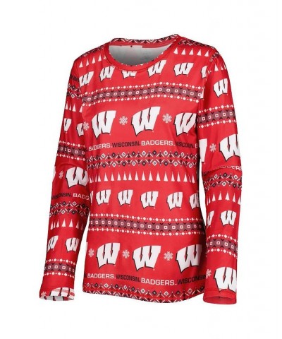 Women's Red Wisconsin Badgers Flurry Ugly Sweater Long Sleeve T-shirt and Pants Sleep Set Red $33.60 Pajama