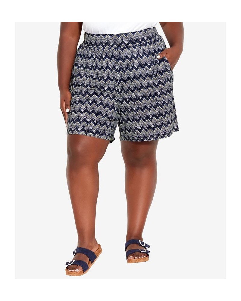 Plus Size Alisha Knit Print Shorts Marine Zig Zag $27.93 Shorts