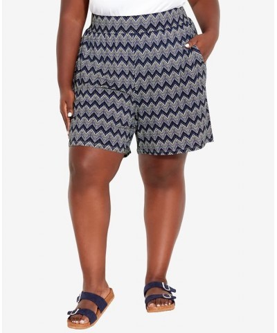 Plus Size Alisha Knit Print Shorts Marine Zig Zag $27.93 Shorts