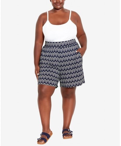 Plus Size Alisha Knit Print Shorts Marine Zig Zag $27.93 Shorts