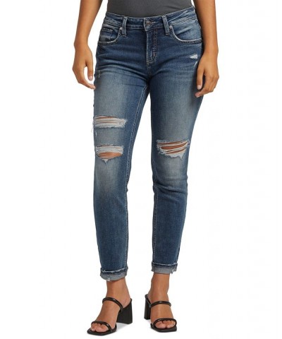 Women's Boyfriend Mid-Rise Slim Ripped Jeans Indigo $51.94 Jeans