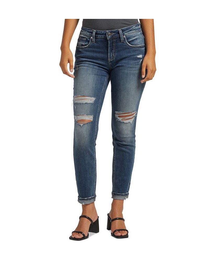 Women's Boyfriend Mid-Rise Slim Ripped Jeans Indigo $51.94 Jeans