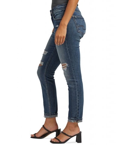 Women's Boyfriend Mid-Rise Slim Ripped Jeans Indigo $51.94 Jeans