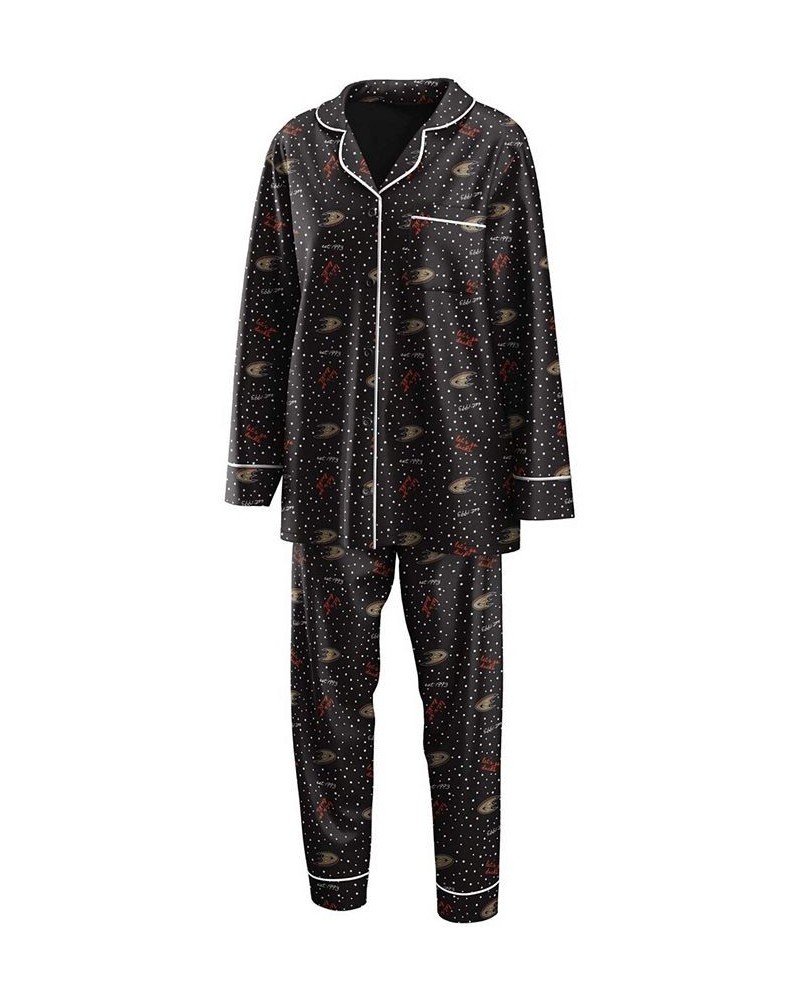 Women's Black Anaheim Ducks Long Sleeve Button-Up Shirt and Pants Sleep Set Black $28.70 Pajama