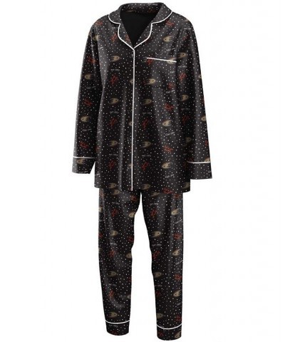 Women's Black Anaheim Ducks Long Sleeve Button-Up Shirt and Pants Sleep Set Black $28.70 Pajama