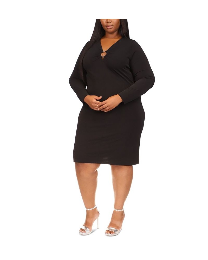 Plus Size Long-Sleeve O-Ring Cutout Dress Black $23.90 Dresses