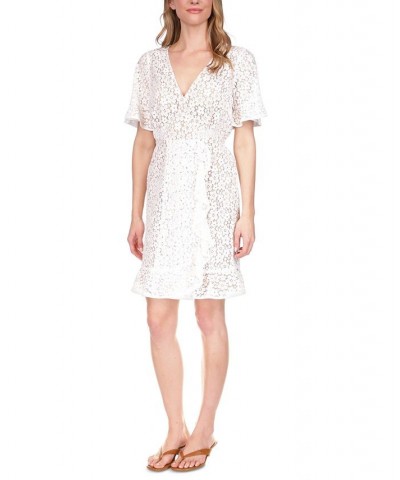 Petite Lace Faux-Wrap Mini Dress White $67.65 Dresses