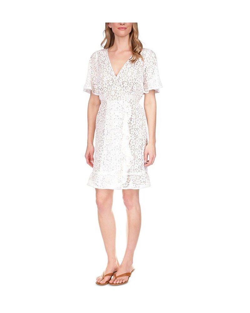 Petite Lace Faux-Wrap Mini Dress White $67.65 Dresses