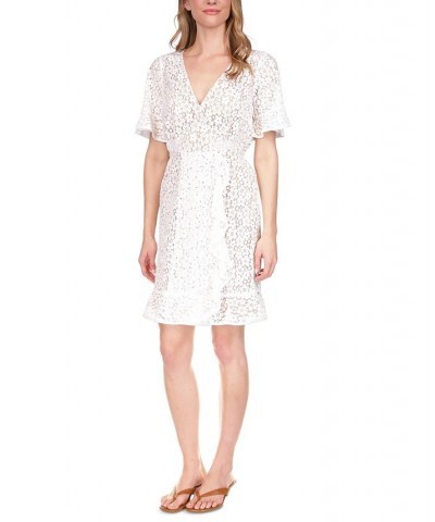 Petite Lace Faux-Wrap Mini Dress White $67.65 Dresses