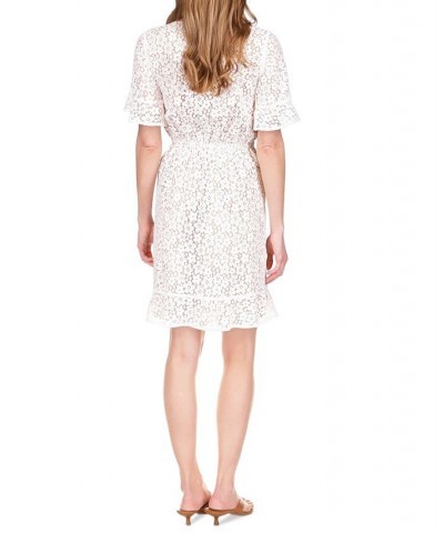 Petite Lace Faux-Wrap Mini Dress White $67.65 Dresses