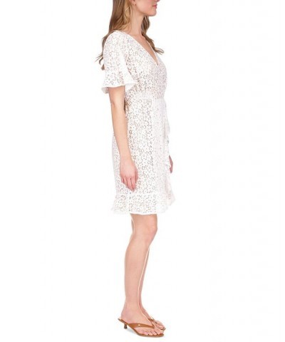 Petite Lace Faux-Wrap Mini Dress White $67.65 Dresses