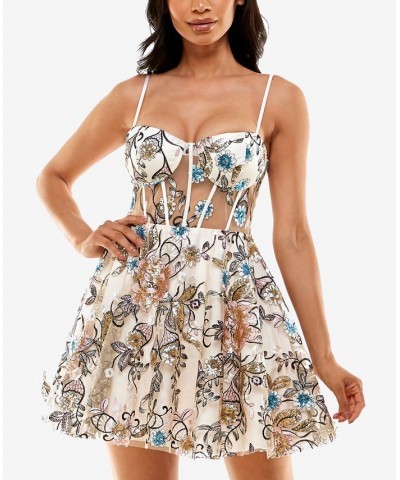 Juniors' Embroidered Corset Dress Nude $37.73 Dresses