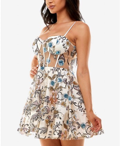 Juniors' Embroidered Corset Dress Nude $37.73 Dresses