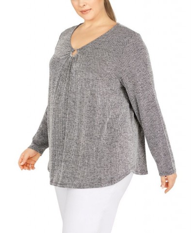 Plus Size Rib Knit O-Ring Top Alabaster Multi $19.74 Tops