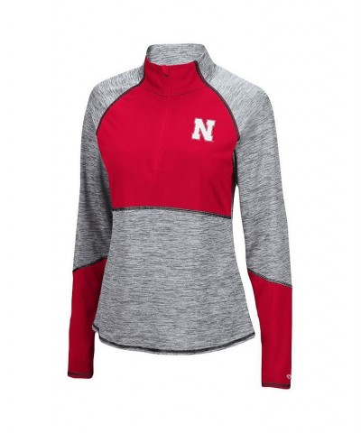 Women's Heathered Gray Scarlet Nebraska Huskers Color Block Space-Dye Raglan Quarter-Zip Top Heathered Gray, Scarlet $35.00 S...