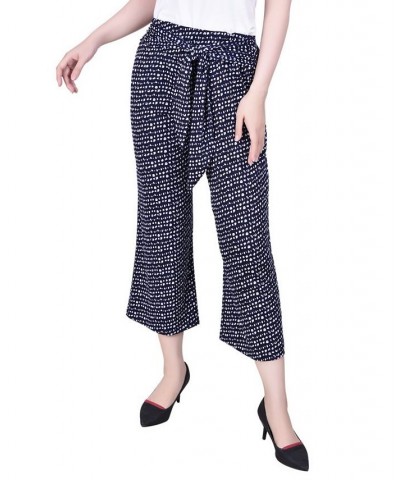 Petite Cropped Pull On Pants with Sash Navy-Ivory Dot $15.36 Pants