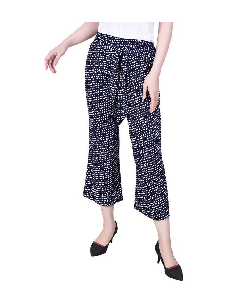 Petite Cropped Pull On Pants with Sash Navy-Ivory Dot $15.36 Pants