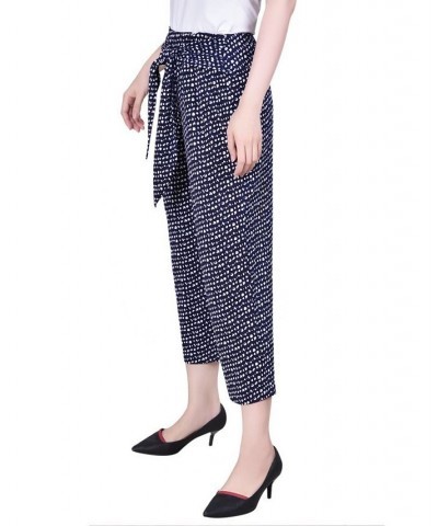 Petite Cropped Pull On Pants with Sash Navy-Ivory Dot $15.36 Pants