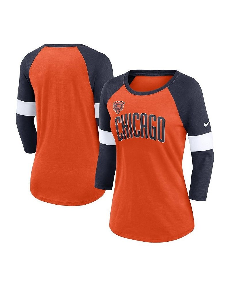 Women's Chicago Bears Football Pride Raglan 3/4-Sleeve T-shirt Heather Orange, Heather Navy $29.69 Tops