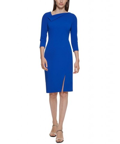 Petite Asymmetrical-Neck 3/4-Sleeve Sheath Dress Regatta $39.99 Dresses