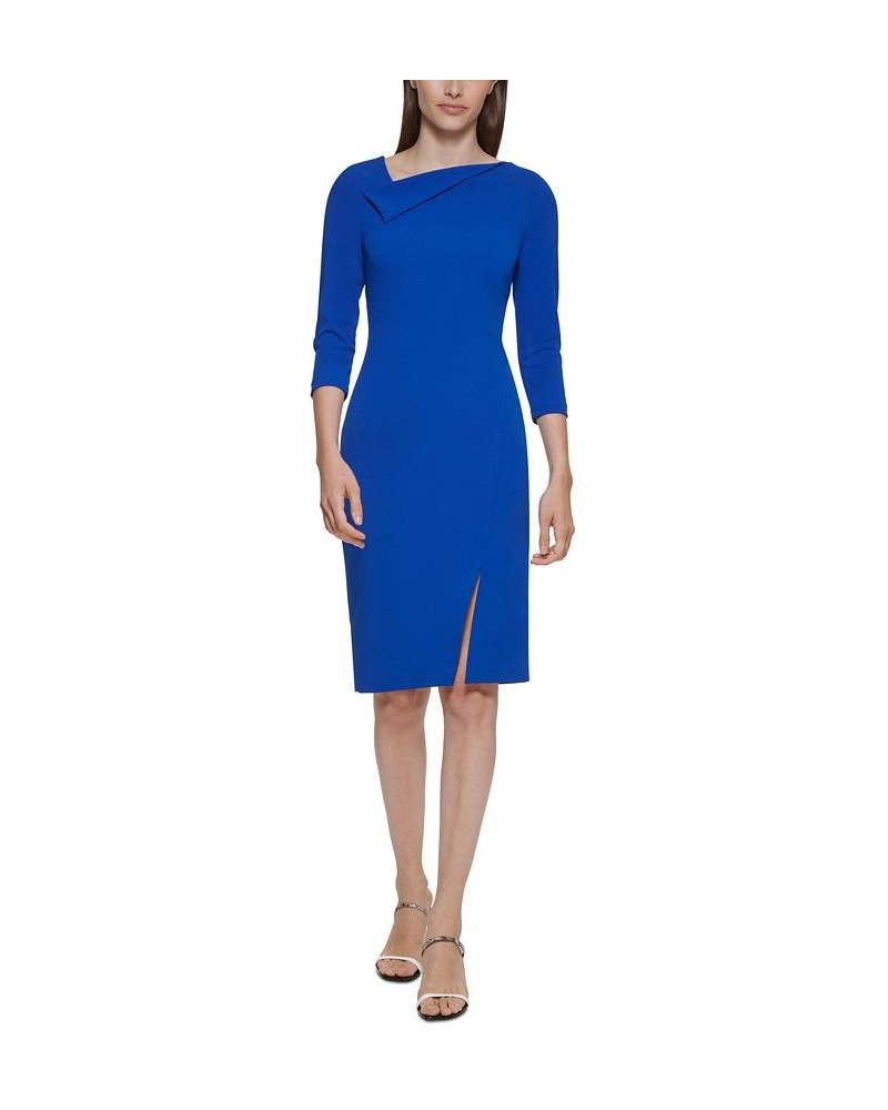 Petite Asymmetrical-Neck 3/4-Sleeve Sheath Dress Regatta $39.99 Dresses