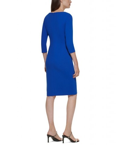 Petite Asymmetrical-Neck 3/4-Sleeve Sheath Dress Regatta $39.99 Dresses