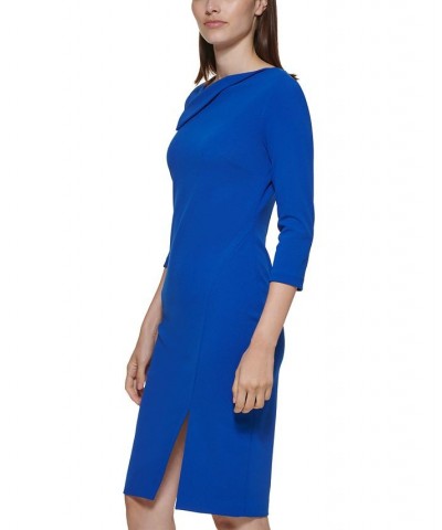 Petite Asymmetrical-Neck 3/4-Sleeve Sheath Dress Regatta $39.99 Dresses