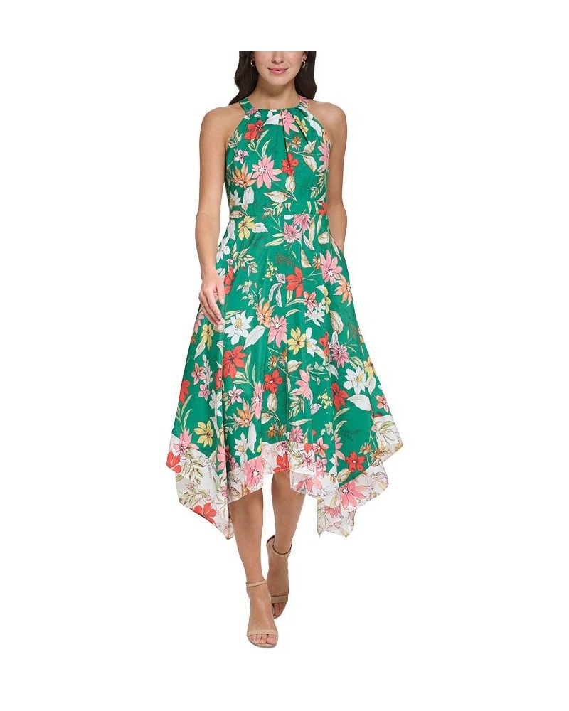 Petite Floral-Print Pleated Handkerchief-Hem Halter Midi Dress Gml $69.42 Dresses