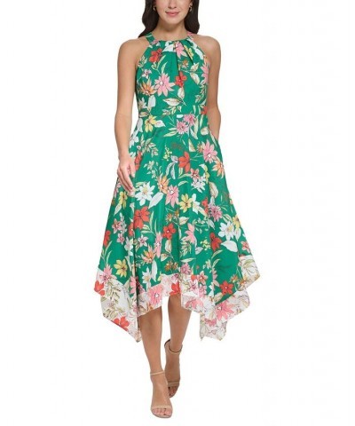 Petite Floral-Print Pleated Handkerchief-Hem Halter Midi Dress Gml $69.42 Dresses