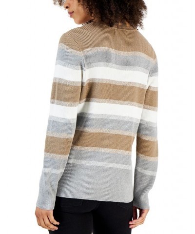 Petite Cotton V-Neck Ribbed Sweater Chestnut Heather Combo $10.09 Sweaters