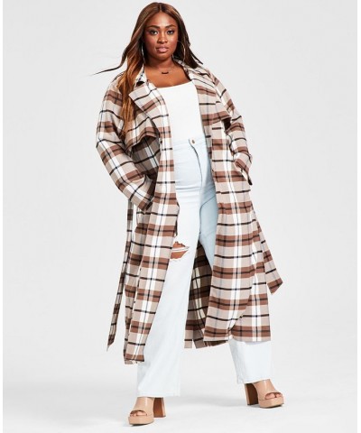 Trendy Plus Size Plaid Trench Coat Plaid $27.84 Jackets