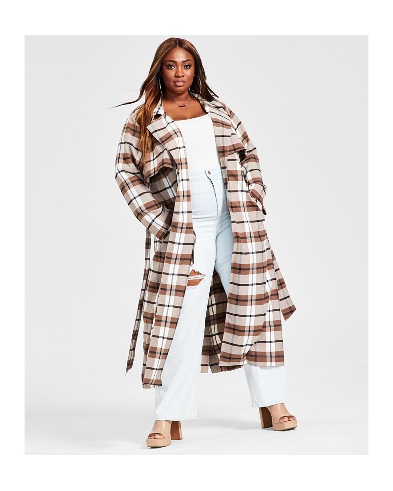 Trendy Plus Size Plaid Trench Coat Plaid $27.84 Jackets