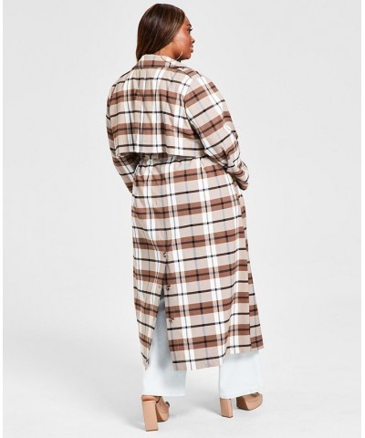 Trendy Plus Size Plaid Trench Coat Plaid $27.84 Jackets