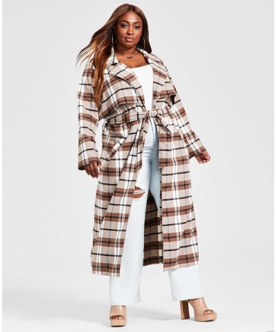 Trendy Plus Size Plaid Trench Coat Plaid $27.84 Jackets