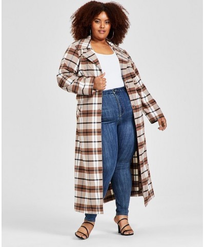 Trendy Plus Size Plaid Trench Coat Plaid $27.84 Jackets