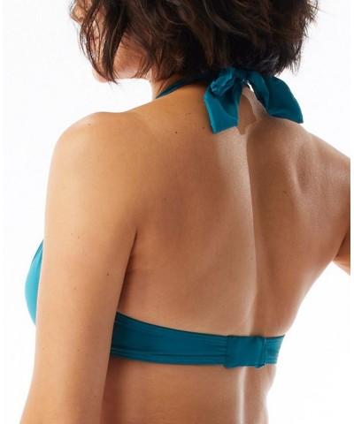 Contours Cameo Underwire Halter Bikini Top Teal $41.00 Swimsuits