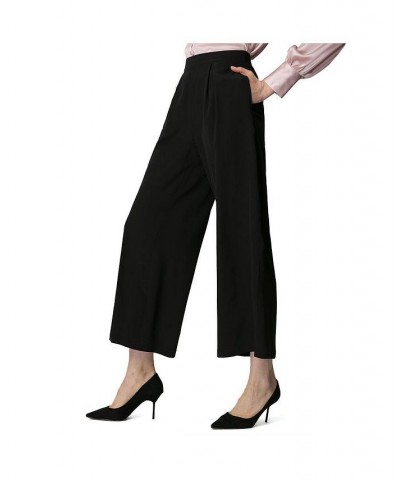 Smooth Silk Wide Leg Cropped Pants for Women Black $63.94 Pants