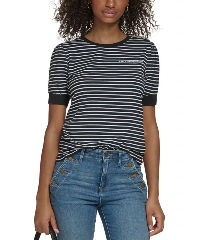 Women's Stripe Button-Shoulder Top Black/ White $38.16 Tops