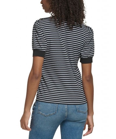 Women's Stripe Button-Shoulder Top Black/ White $38.16 Tops