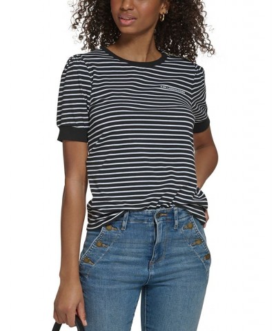 Women's Stripe Button-Shoulder Top Black/ White $38.16 Tops