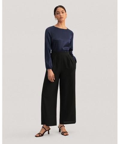 Smooth Silk Wide Leg Cropped Pants for Women Black $63.94 Pants