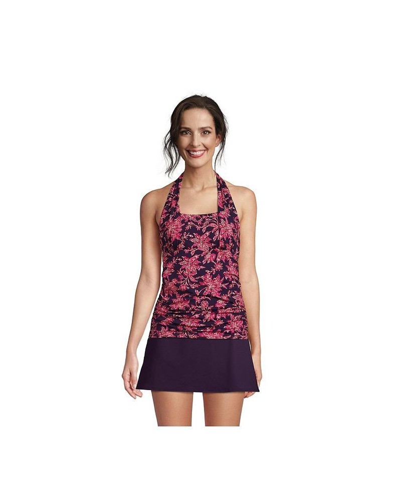 Women's Petite Square Neck Halter Tankini Swimsuit Top Purple $47.40 Swimsuits