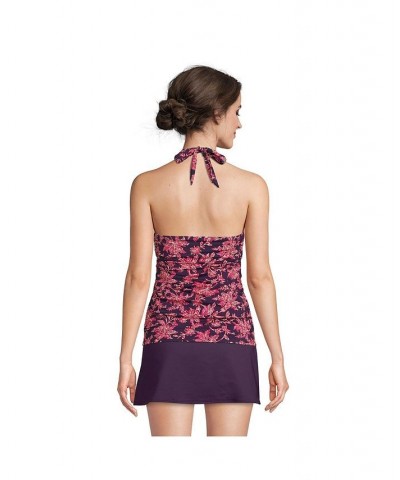 Women's Petite Square Neck Halter Tankini Swimsuit Top Purple $47.40 Swimsuits