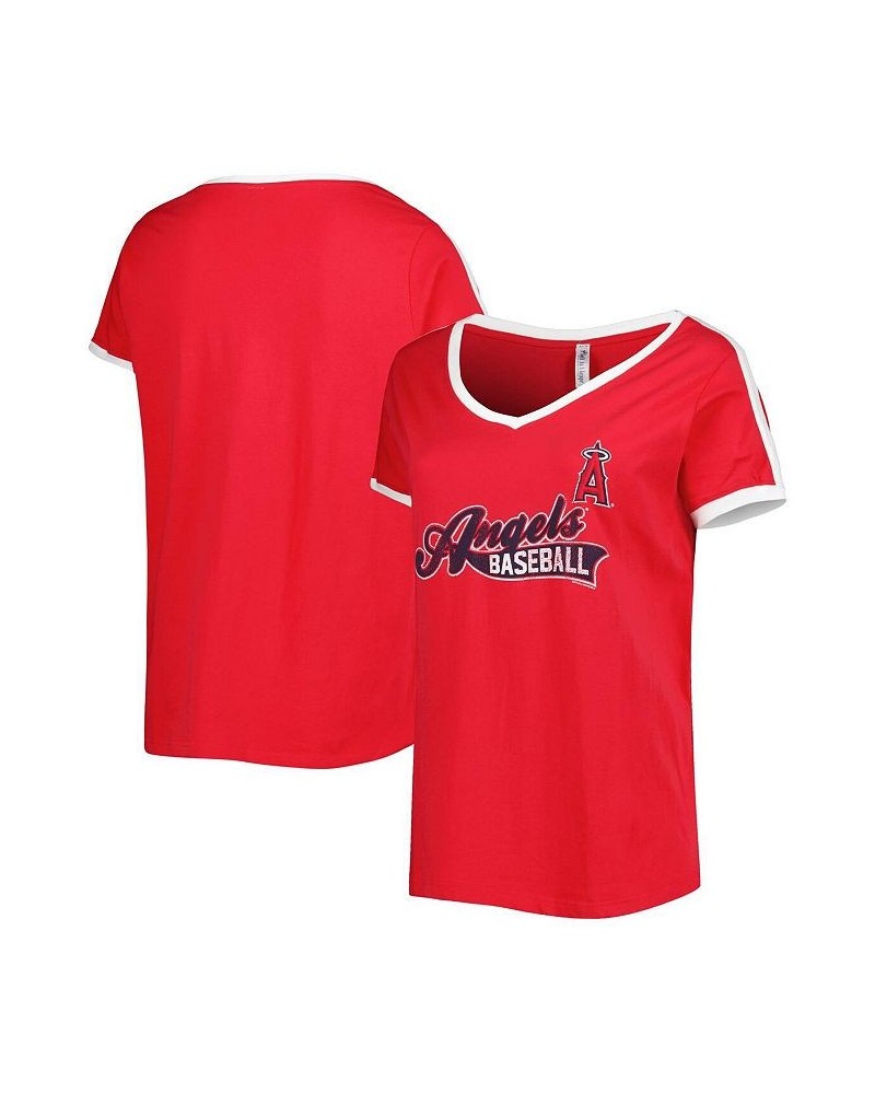 Women's Red Los Angeles Angels Plus Size V-Neck T-shirt Red $24.90 Tops