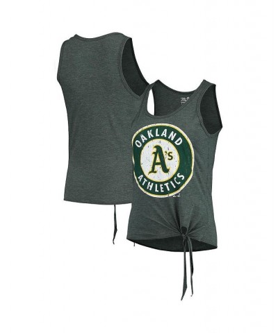 Women's Threads Green Oakland Athletics Scoop Neck Racerback Side Tie Tri-Blend Tank Top Green $28.99 Tops